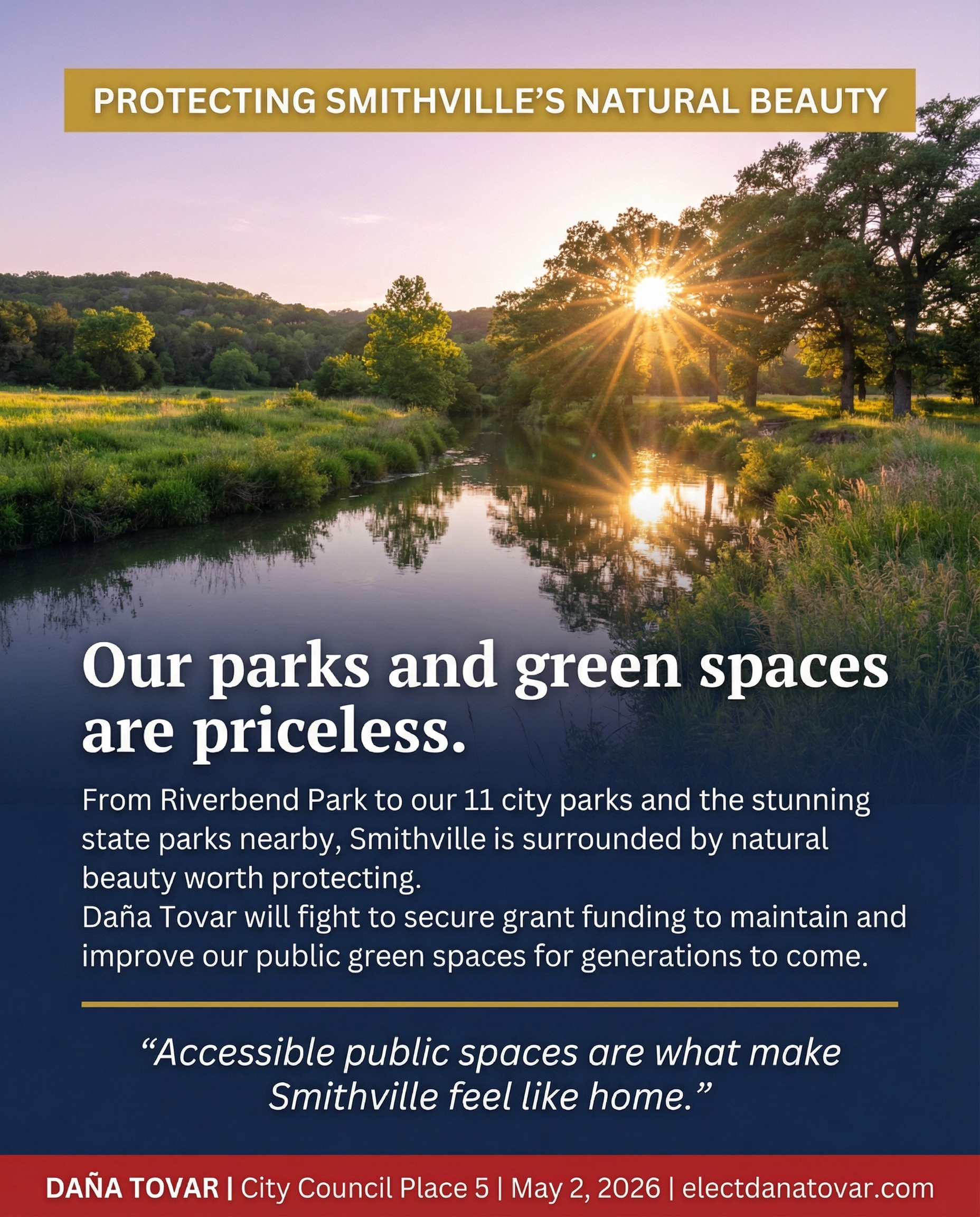 Daňa Tovar campaign ad - Protecting Smithville's natural beauty and parks